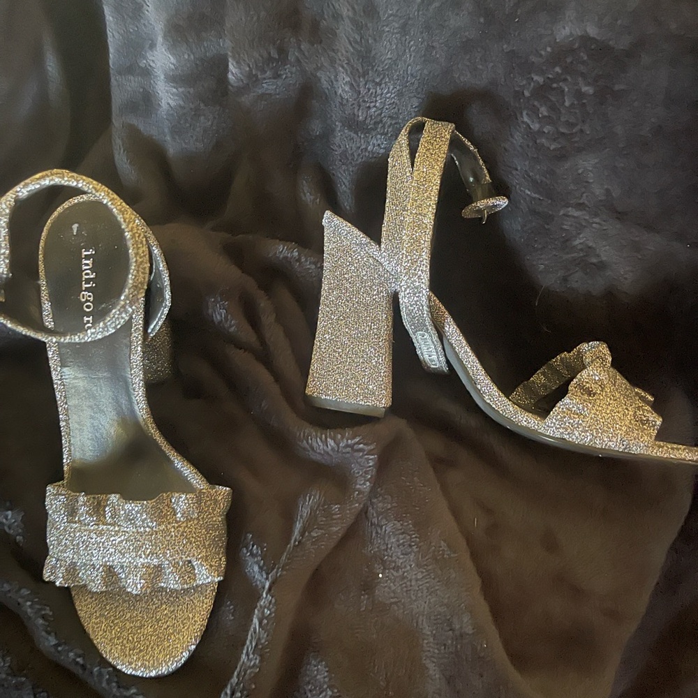 Indigo Glittering Silver Block Heels
